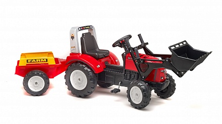 Трактор-экскаватор педальный с прицепом, красный 195 см 